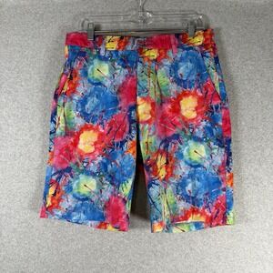 HRESKI Mens Explosion Of Color Golf Shorts Size 32 Colorful Stretch Pockets